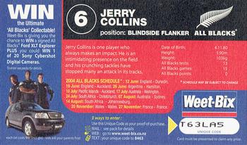 2004 Weet-Bix All Blacks Collector Series #6 Jerry Collins Back